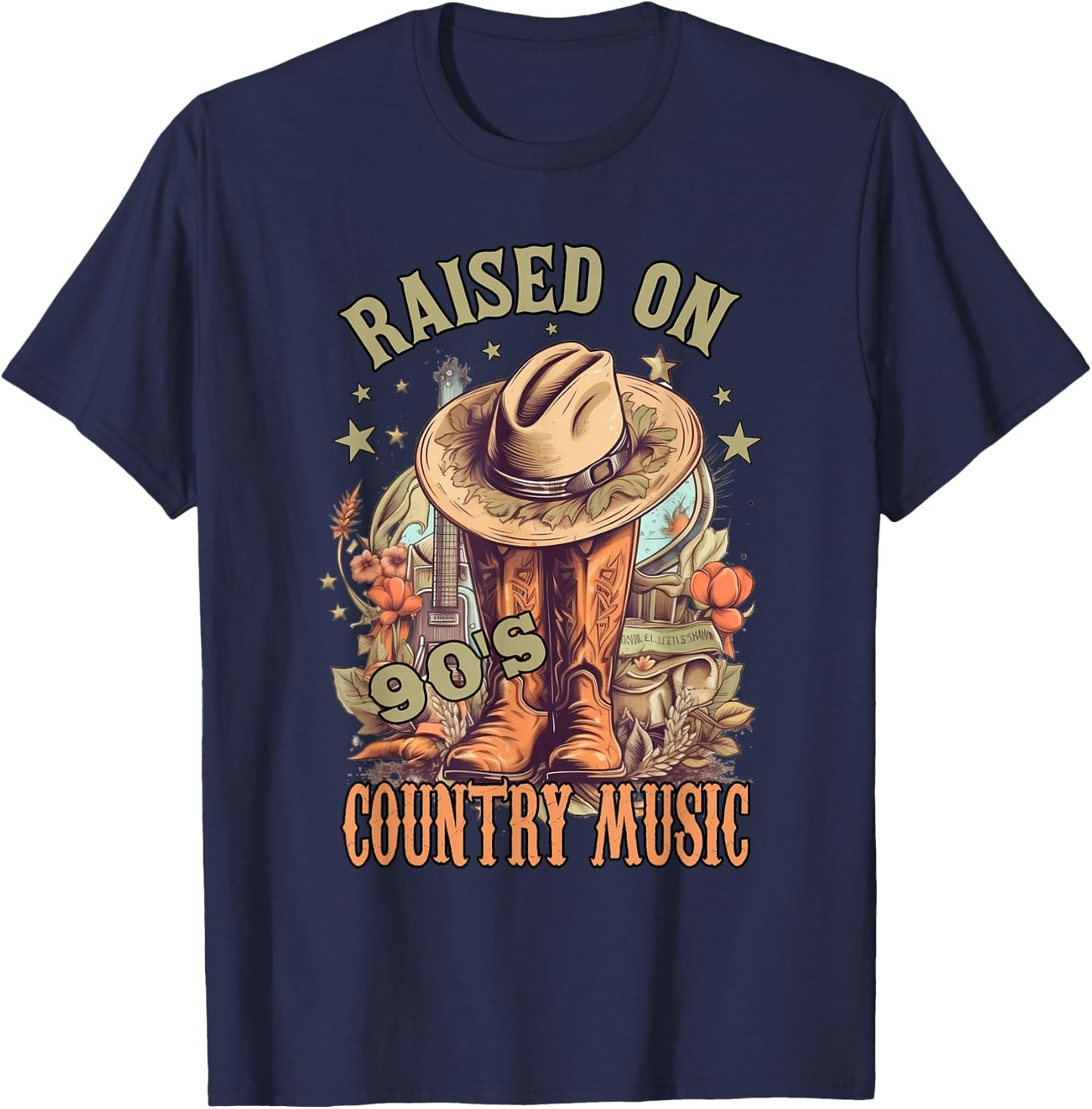 Vintage Western Music Raised on 90’s Country Music T-Shirt - T-Shirt | Navy