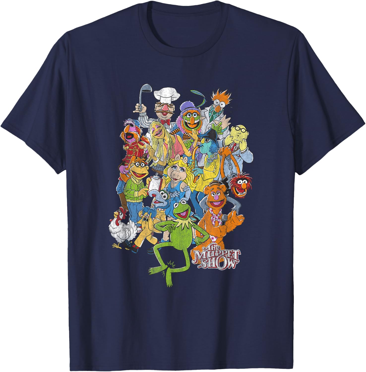 Disney The Muppets Main Characters Distressed Group Shot T-Shirt - T-Shirt | Navy