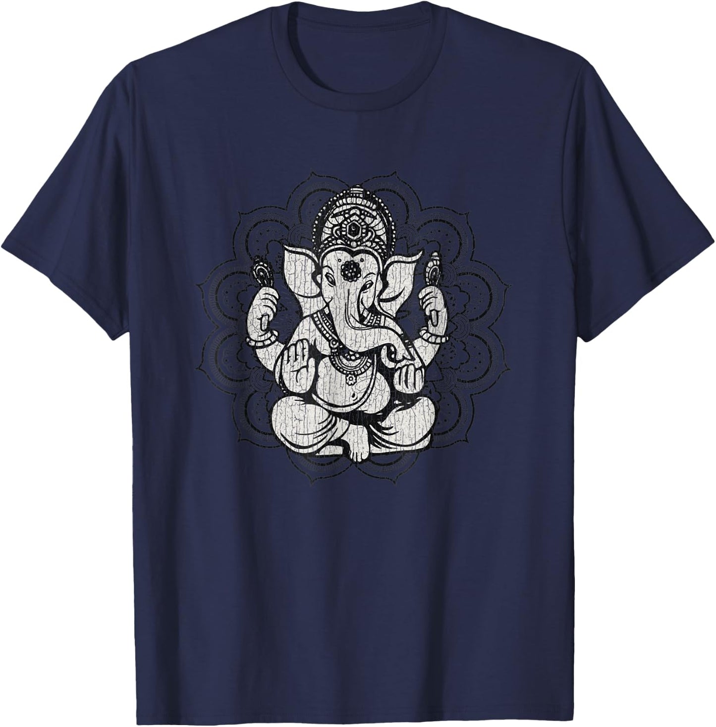 Vintage Ganesha Mandala Hindu God Hinduism Yoga Spiritual T-Shirt - T-Shirt | Navy