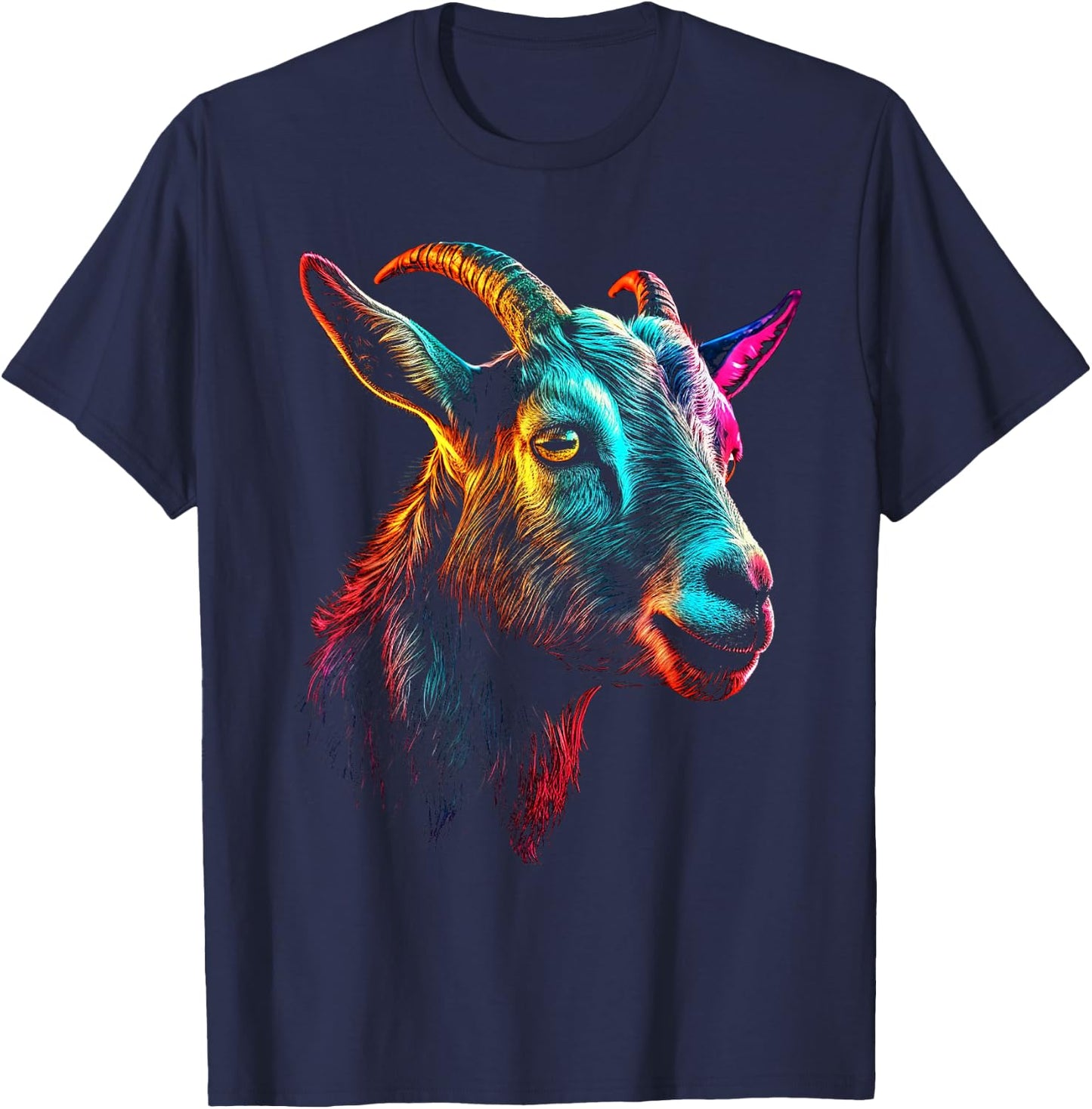 Goat Colorful Artwork | Animal Motif Goat T-Shirt - T-Shirt | Navy