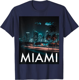 Miami Skyline Nightlife T-Shirt - T-Shirt | Navy