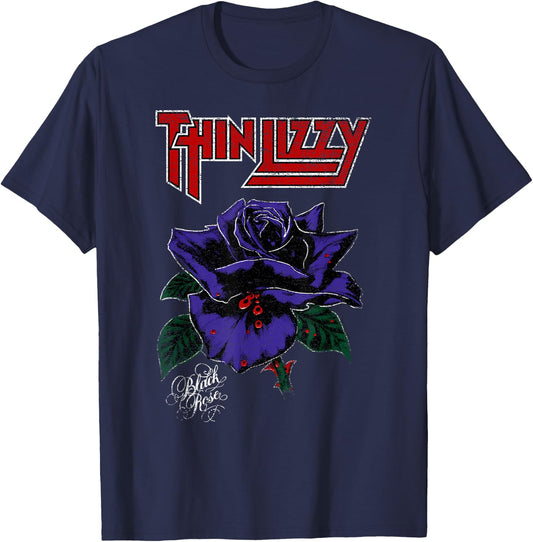 Thin Lizzy – Black Rose On Purple T-Shirt - T-Shirt | Navy