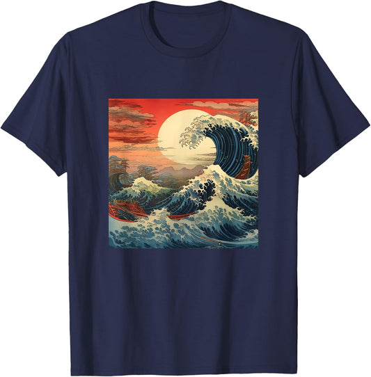 Vintage Japanese Art Cherry Blossoms Japan Woodblock T-Shirt - T-Shirt | Navy