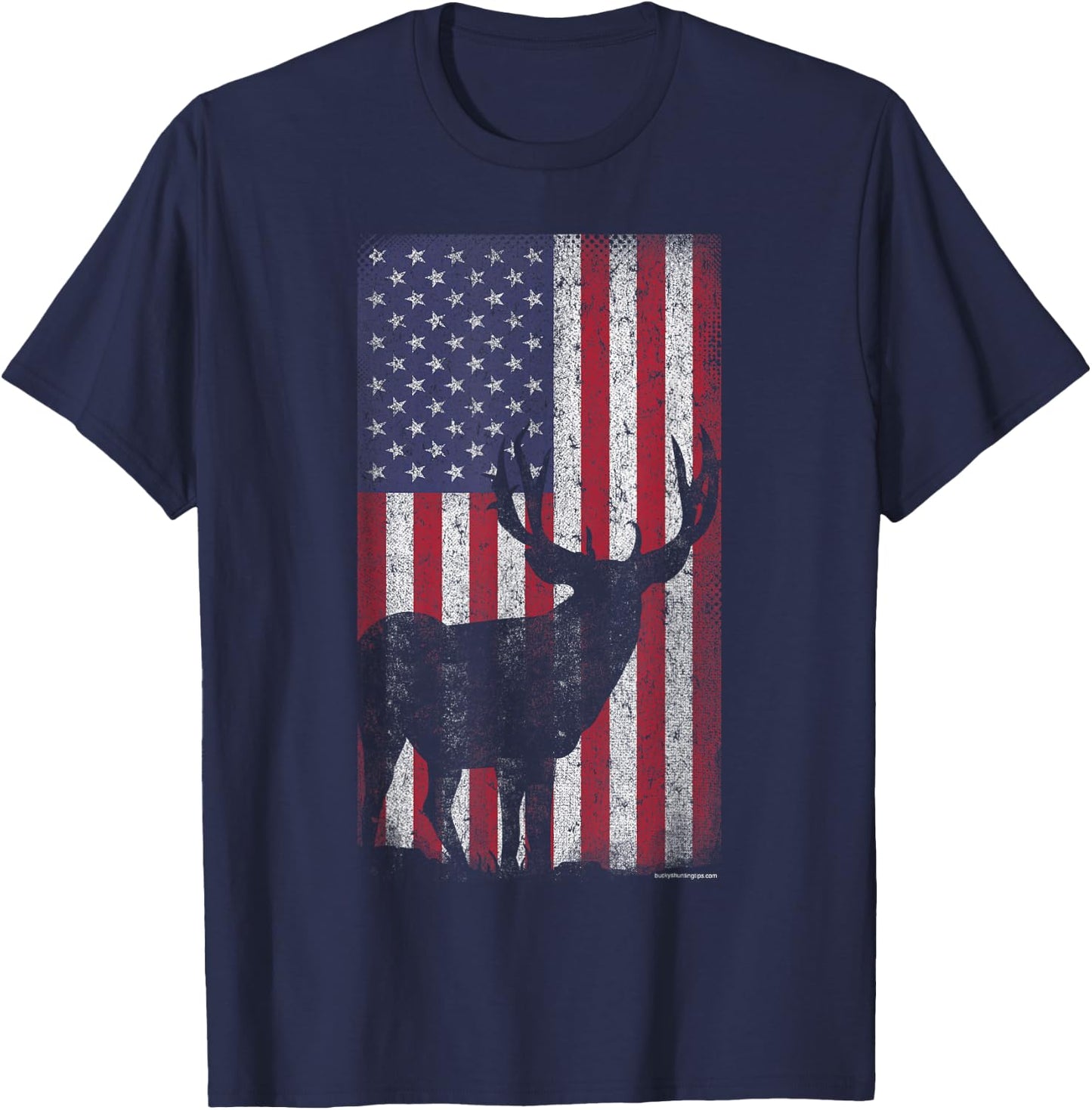 Deer Hunting Mule Deer Buck US Flag - American Retro T-Shirt - T-Shirt | Navy