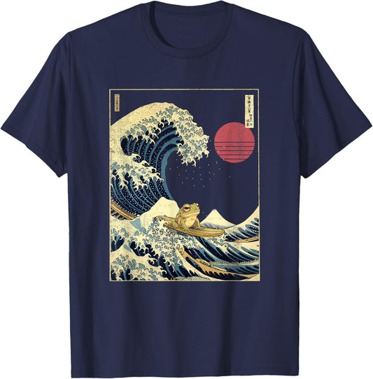 Frog Japanese Kanagawa Wave Funny Surf Animal T-Shirt - T-Shirt | Navy