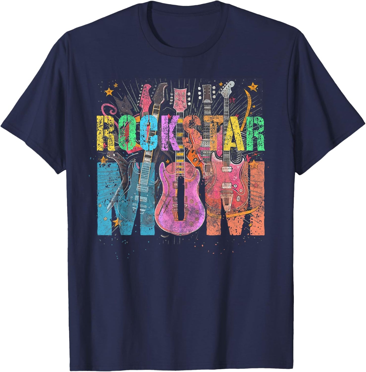 Vintage ROCKSTAR MOM Rockin' Mama Birthday Mommy Squad T-Shirt - T-Shirt | Navy