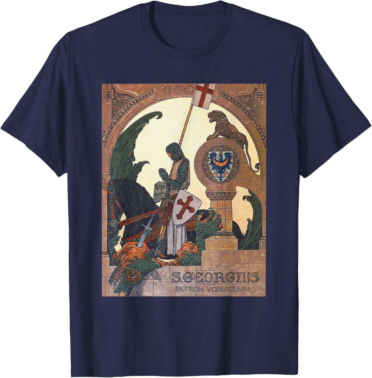 St George Praying After Slaying The Dragon - Heinrich Lefler T-Shirt - T-Shirt | Navy