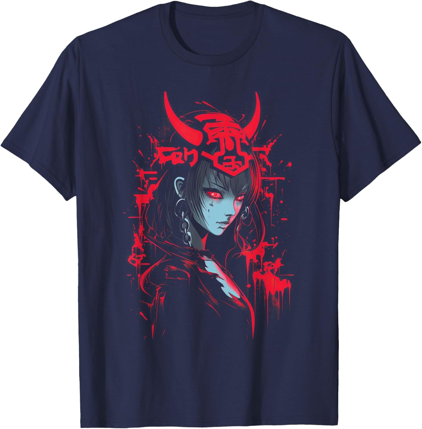 Anime Goth Girl Japanese Aesthetic Grunge Horror T-Shirt - T-Shirt | Navy