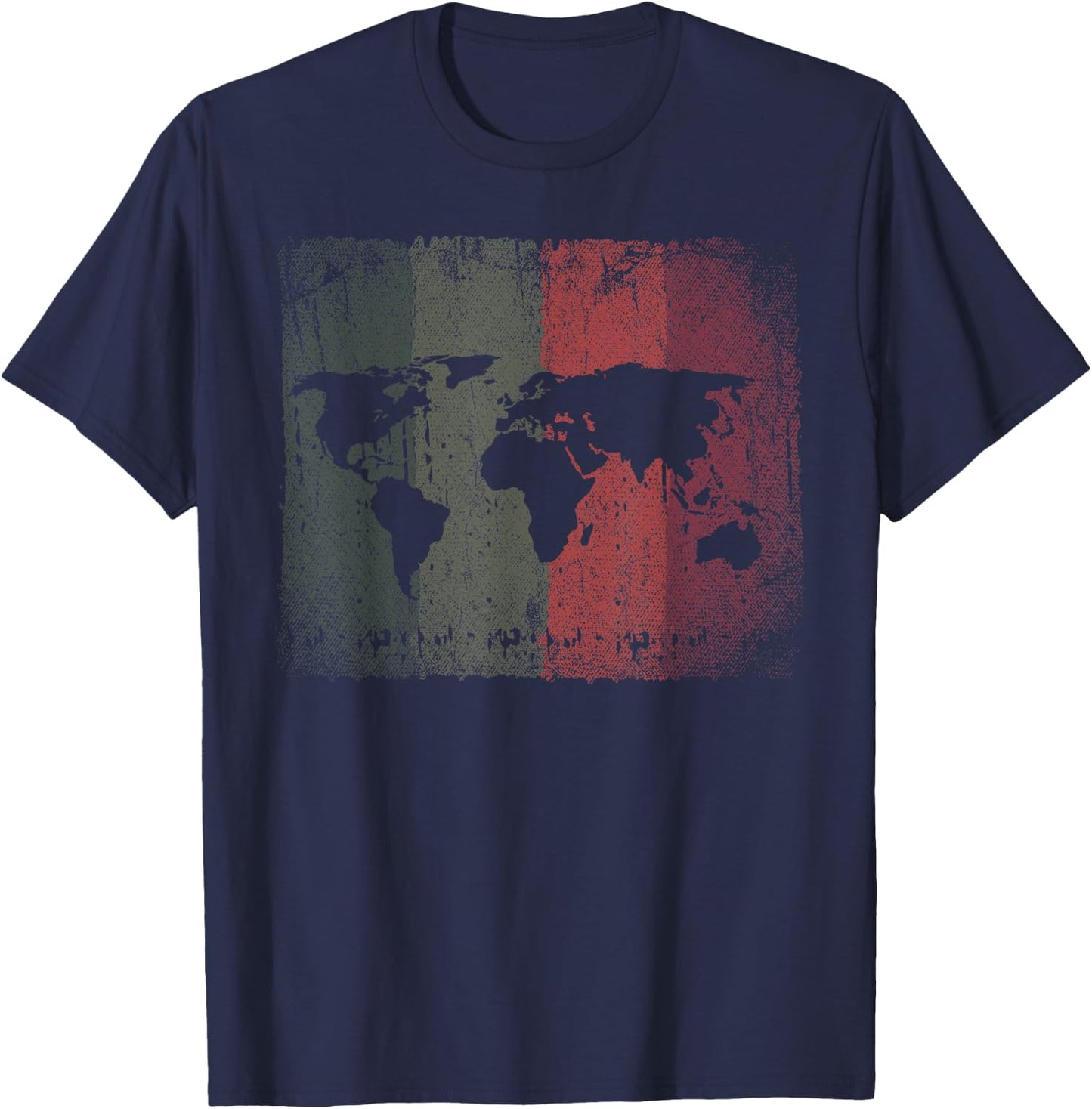 World Flags International Country Traveler Retro World Map - Black, Small - -Adults, Classic Fit, Short Sleeve T-Shirt - T-Shirt | Navy