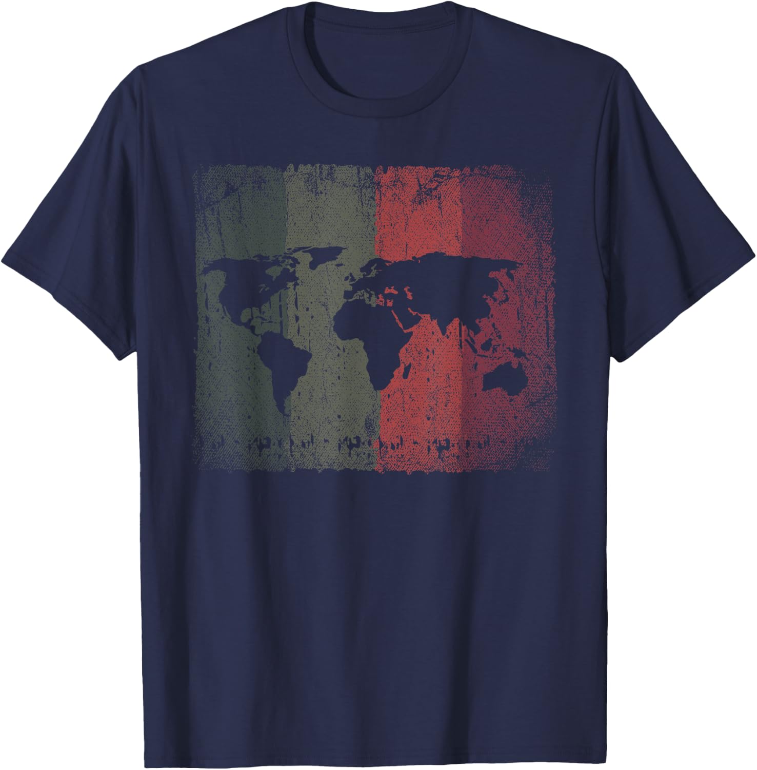 World Flags International Country Traveler Retro World Map - Black, Small - -Adults, Classic Fit, Short Sleeve T-Shirt - T-Shirt | Navy