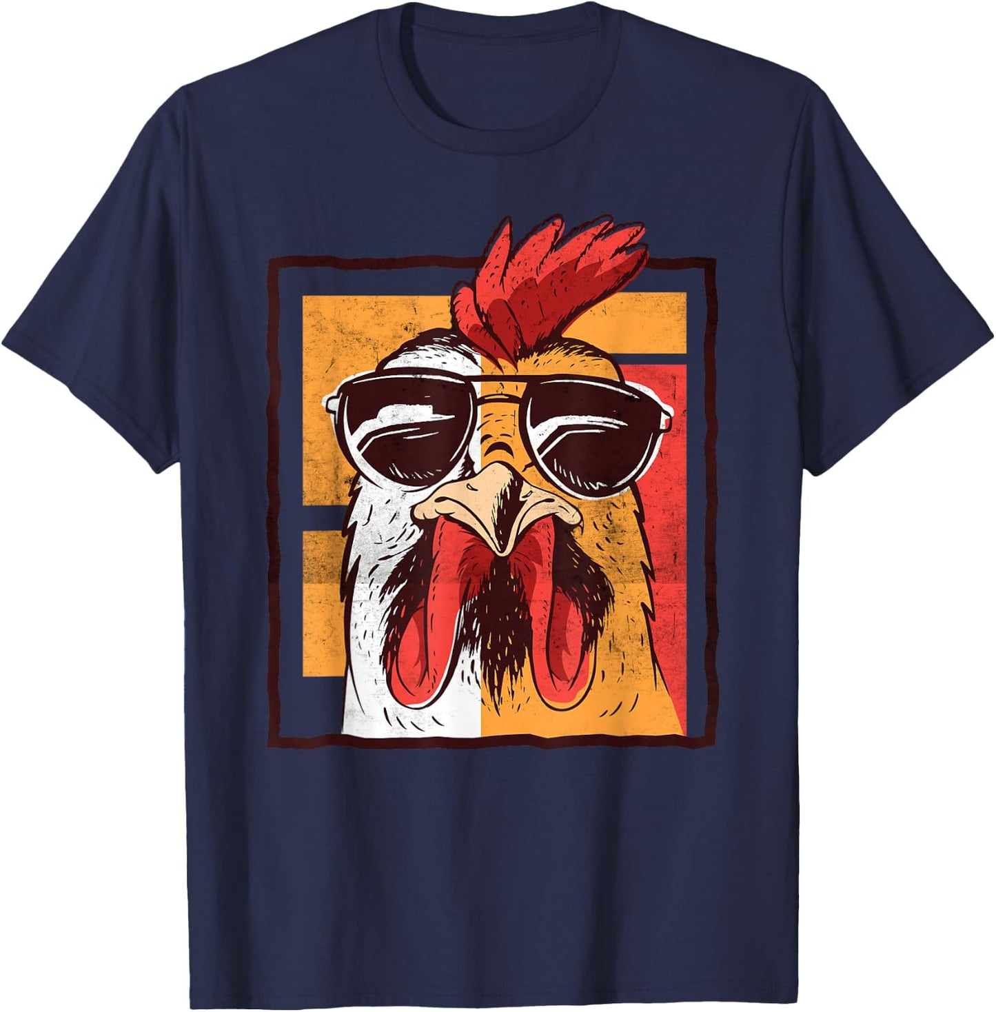 Retro Vintage Chicken Cool Rooster Wearing Sunglasses T-Shirt - T-Shirt | Navy
