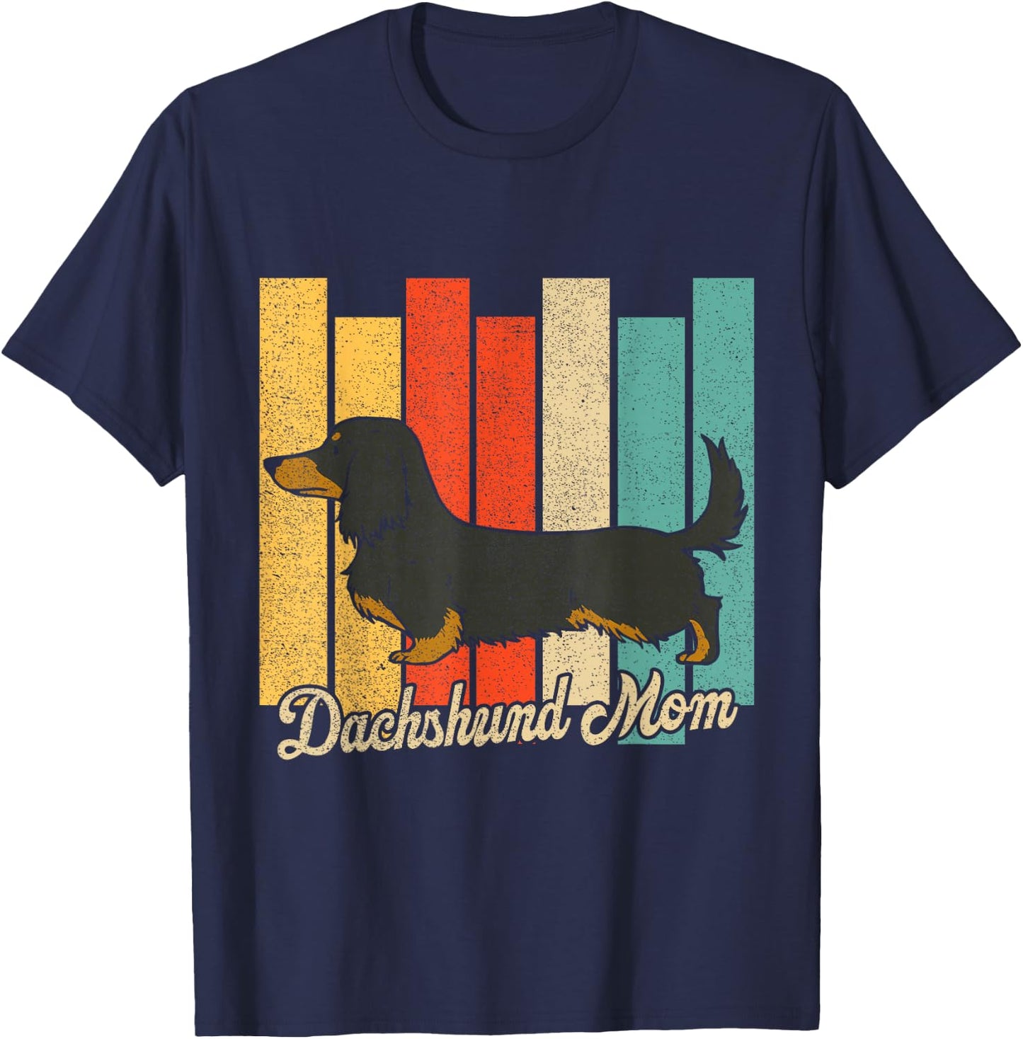 Black And Tan Long-Haired Dachshund Mom Retro Dog Mama T-Shirt - T-Shirt | Navy