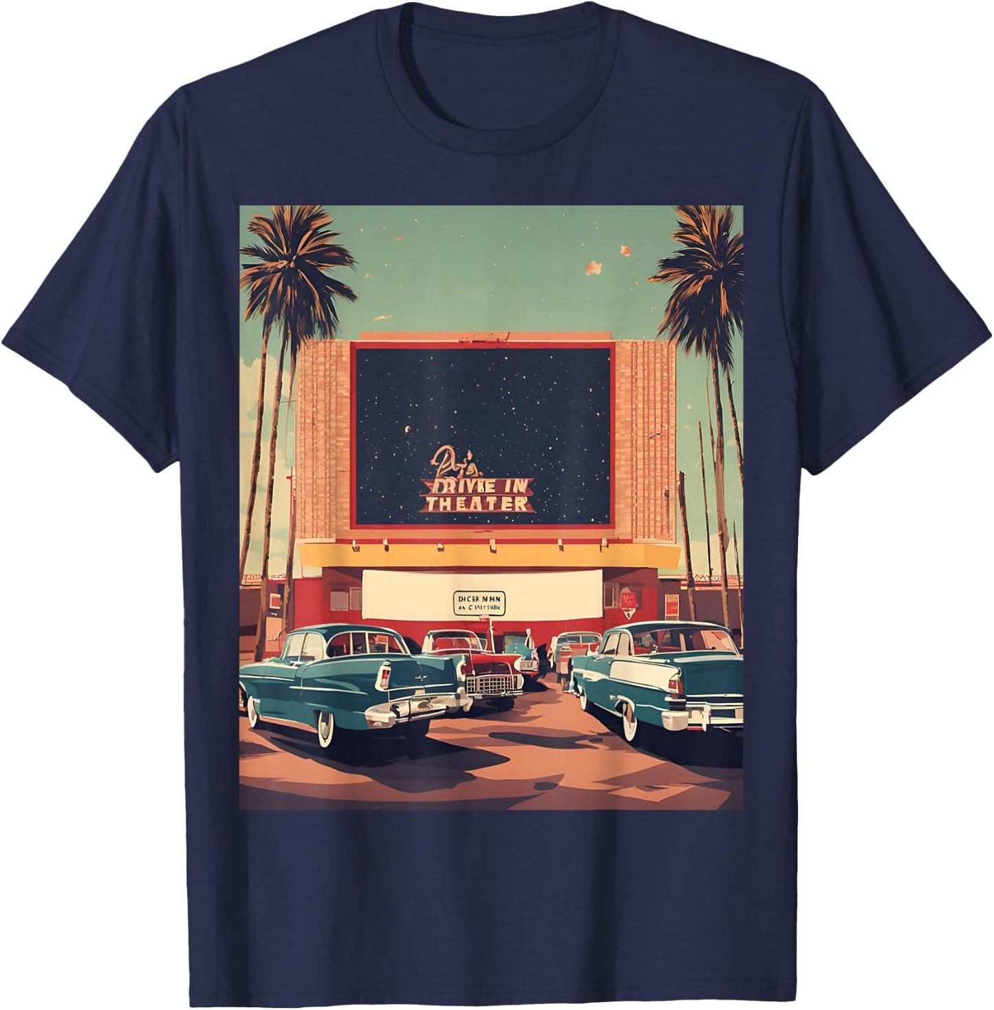Retro Drive-in Theater Vintage Movies Graphic T-Shirt - T-Shirt | Navy