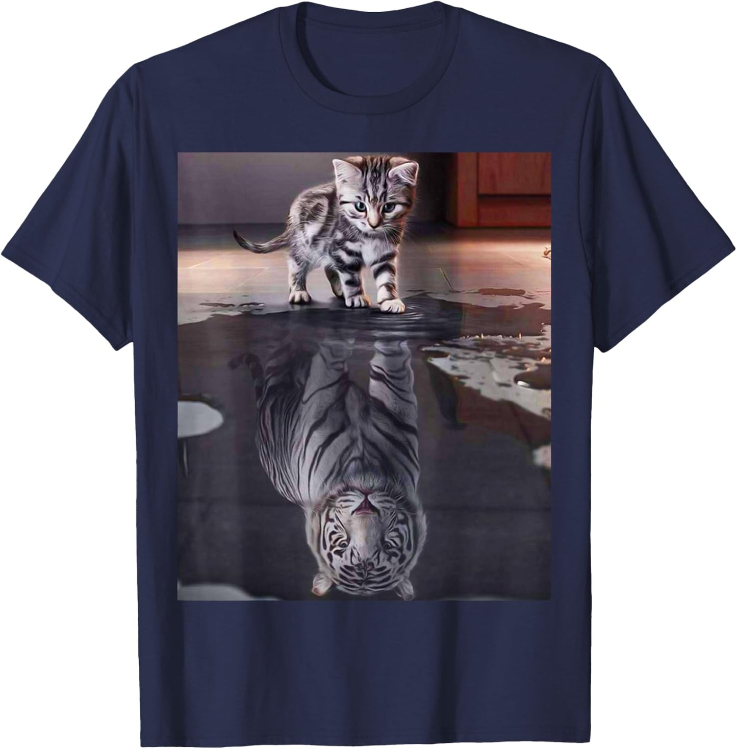 Kitten and Tiger Funny Gifts For Cat Lover, Cat Dad, Cat Mom T-Shirt - T-Shirt | Navy