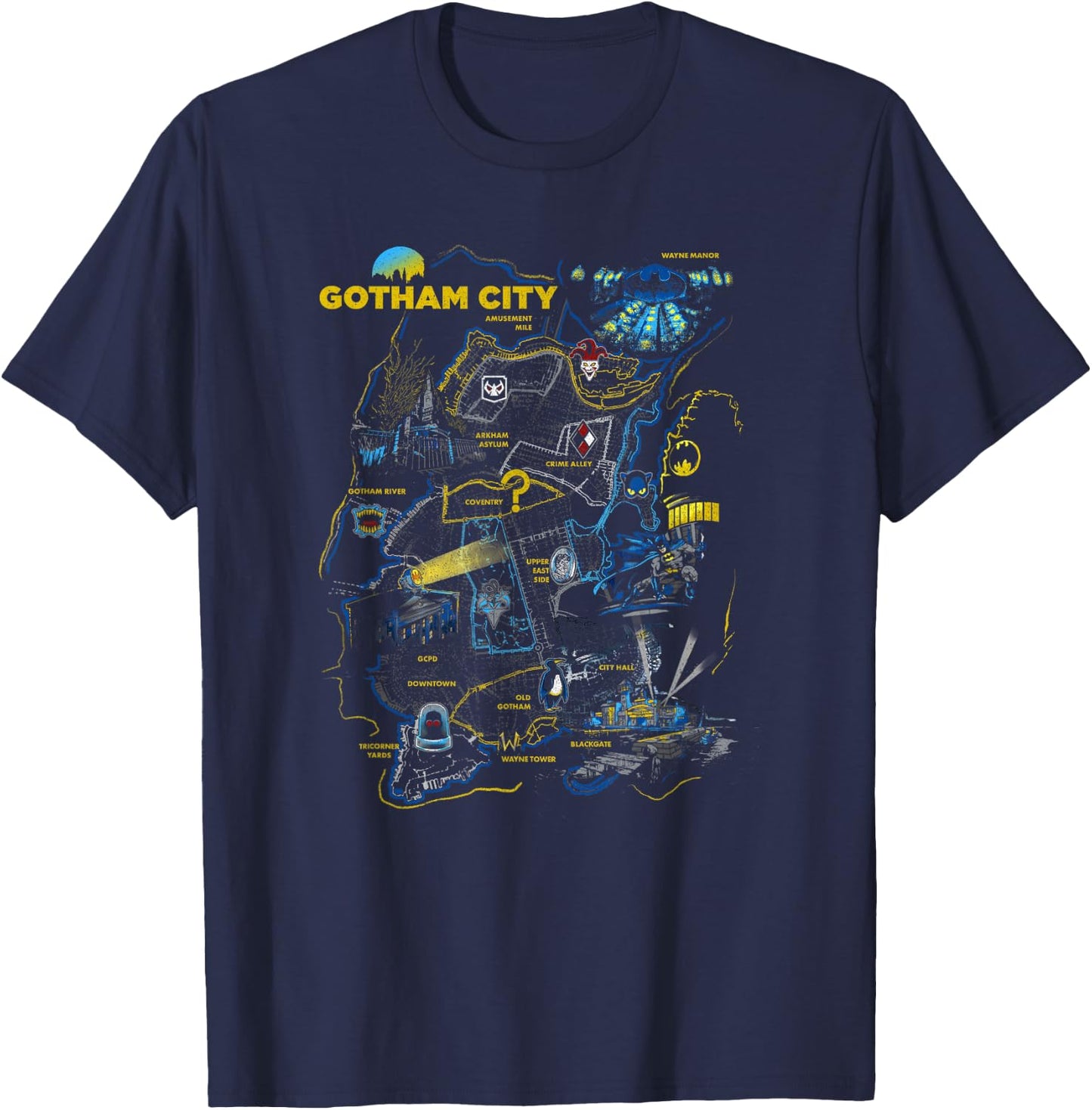 DC Comics Batman Gotham City Map Locations Territorial Logo T-Shirt - T-Shirt | Navy