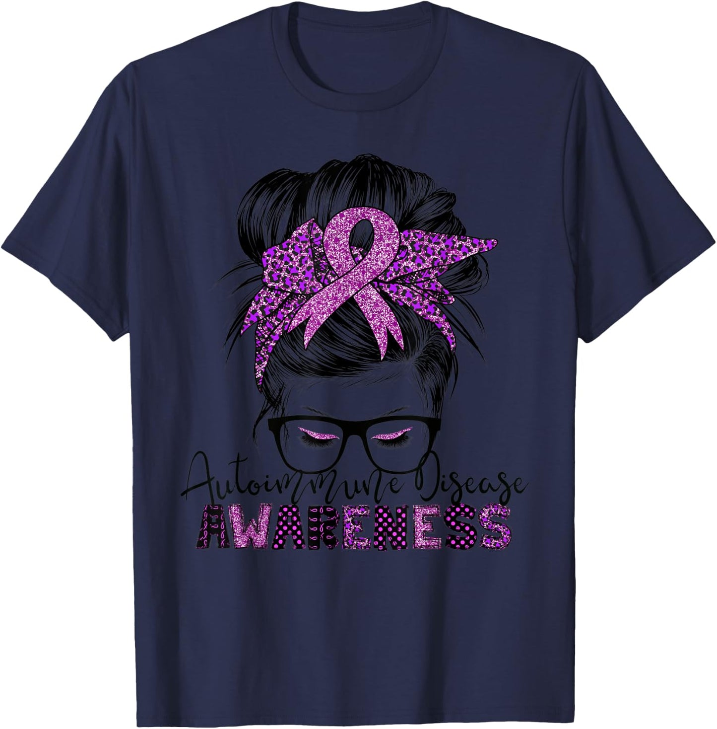 Autoimmune Disease awareness messy hair bun T-Shirt - T-Shirt | Navy