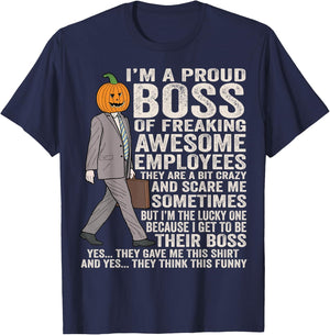 Boss Halloween pumpkin I'm A Proud Boss Of Awesome Employees T-Shirt - T-Shirt | Navy