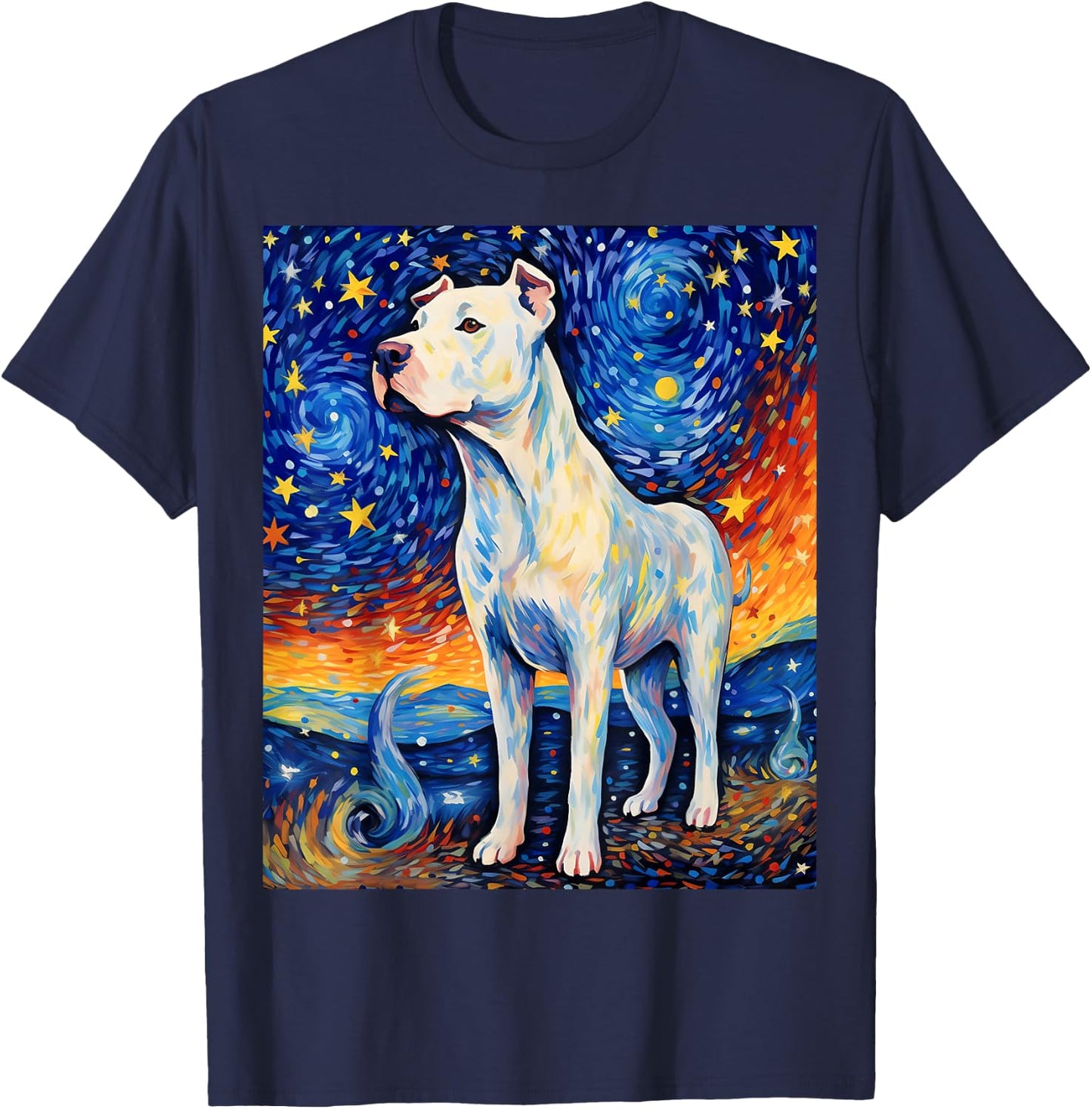Surreal Starry Night Dogo Argentino Dog T-Shirt - T-Shirt | Navy