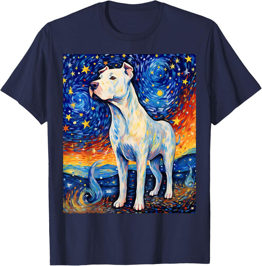 Surreal Starry Night Dogo Argentino Dog T-Shirt - T-Shirt | Navy