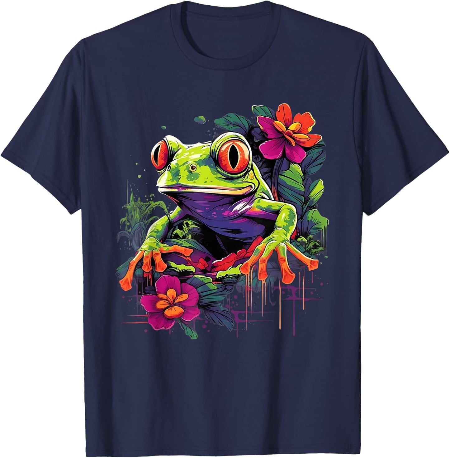 Retro Style Red-Eyed Tree Frog T-Shirt - T-Shirt | Navy