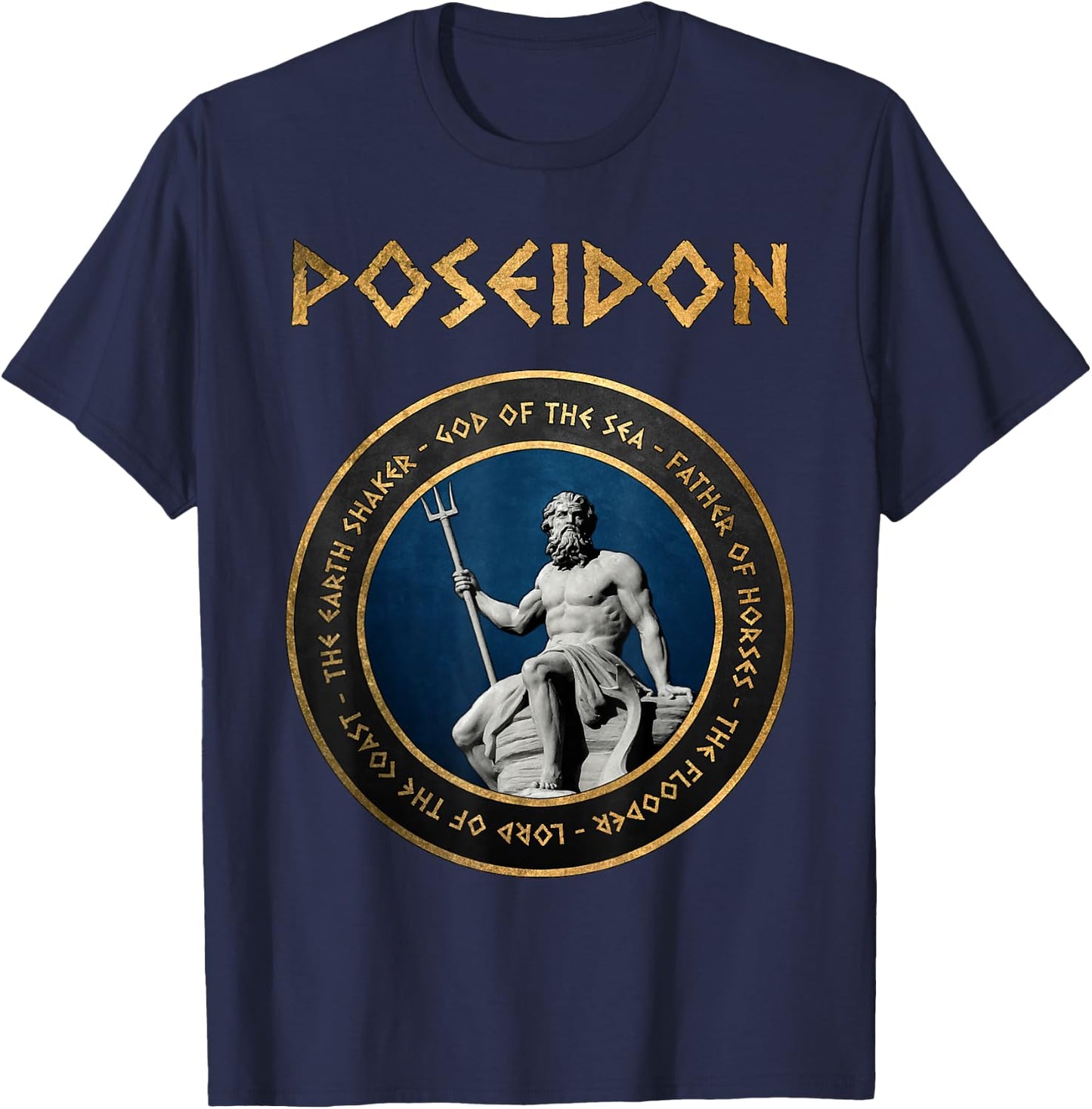 Poseidon Ancient Greek God Greece Mythology Symbol T-Shirt - T-Shirt | Navy