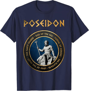 Poseidon Ancient Greek God Greece Mythology Symbol T-Shirt - T-Shirt | Navy