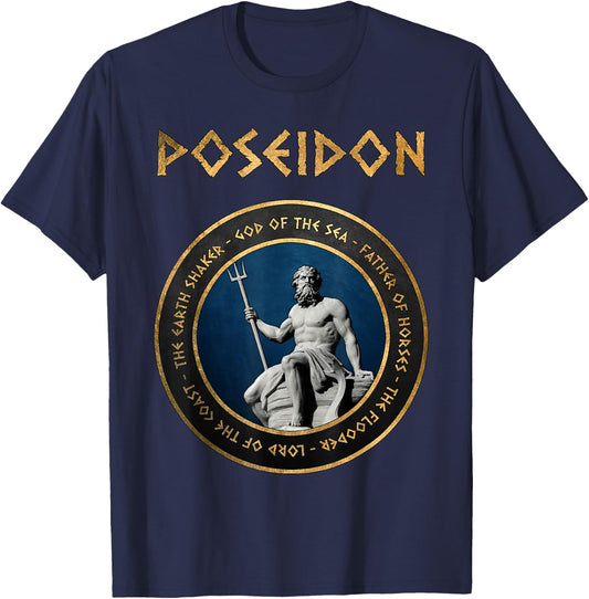 Poseidon Ancient Greek God Greece Mythology Symbol T-Shirt - T-Shirt | Navy