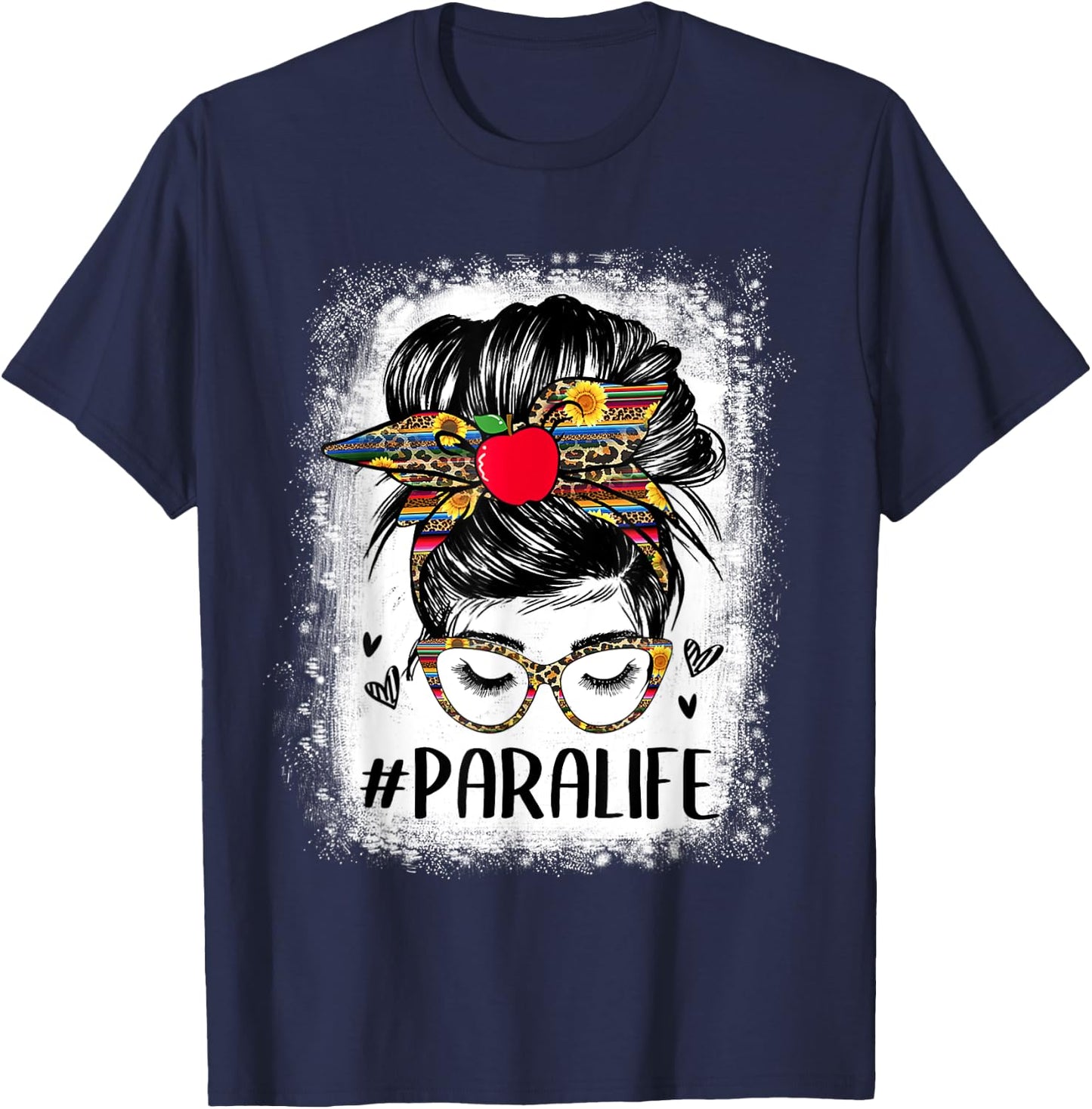Bleached Teacher Para Life Paraprofessional Cute Messy Bun Women Girls Kids T-Shirt - T-Shirt | Navy