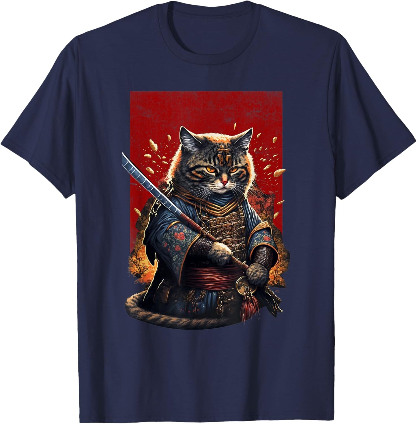 Retro Japanese Samurai Ninja Cat Kawaii Tattoo Graphic Style Men Women Kids T-Shirt - T-Shirt | Navy