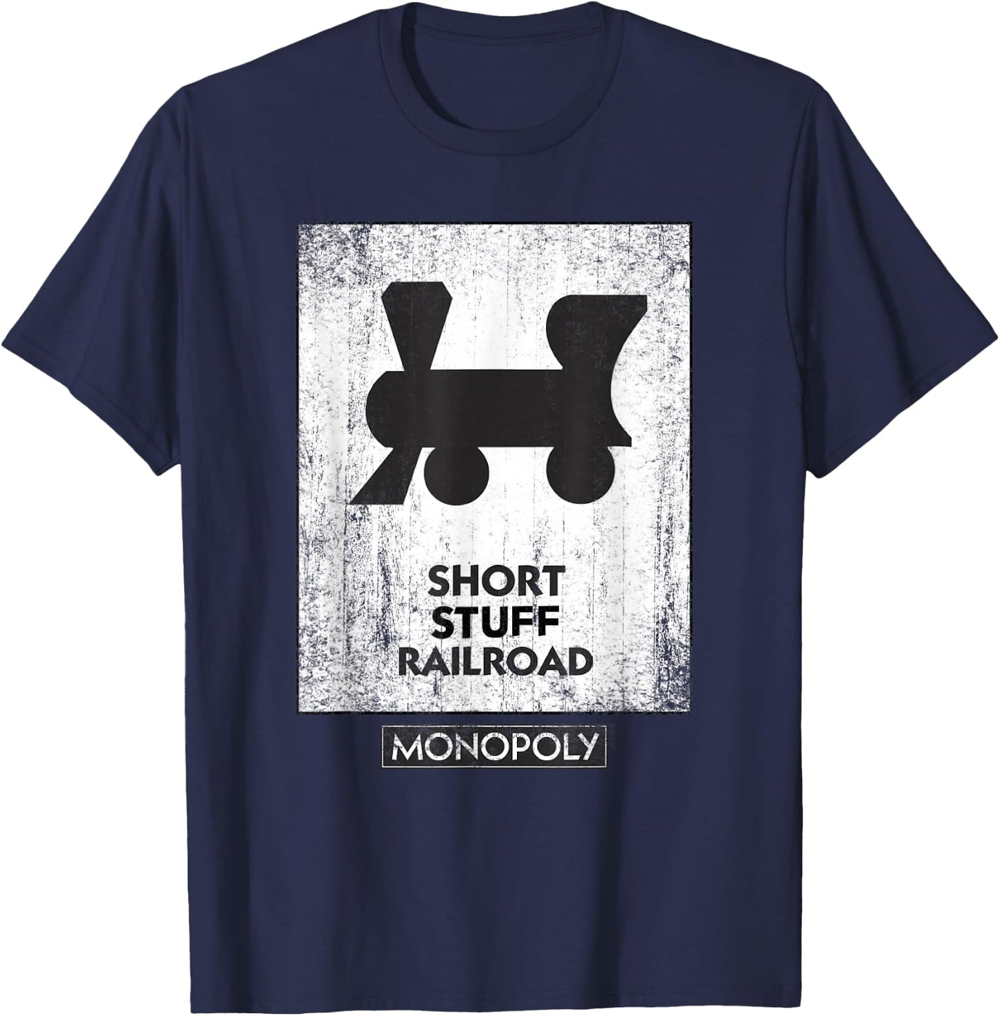 Monopoly Mr. Monopoly Short Stuff Railroad Distressed Logo T-Shirt - T-Shirt | Navy