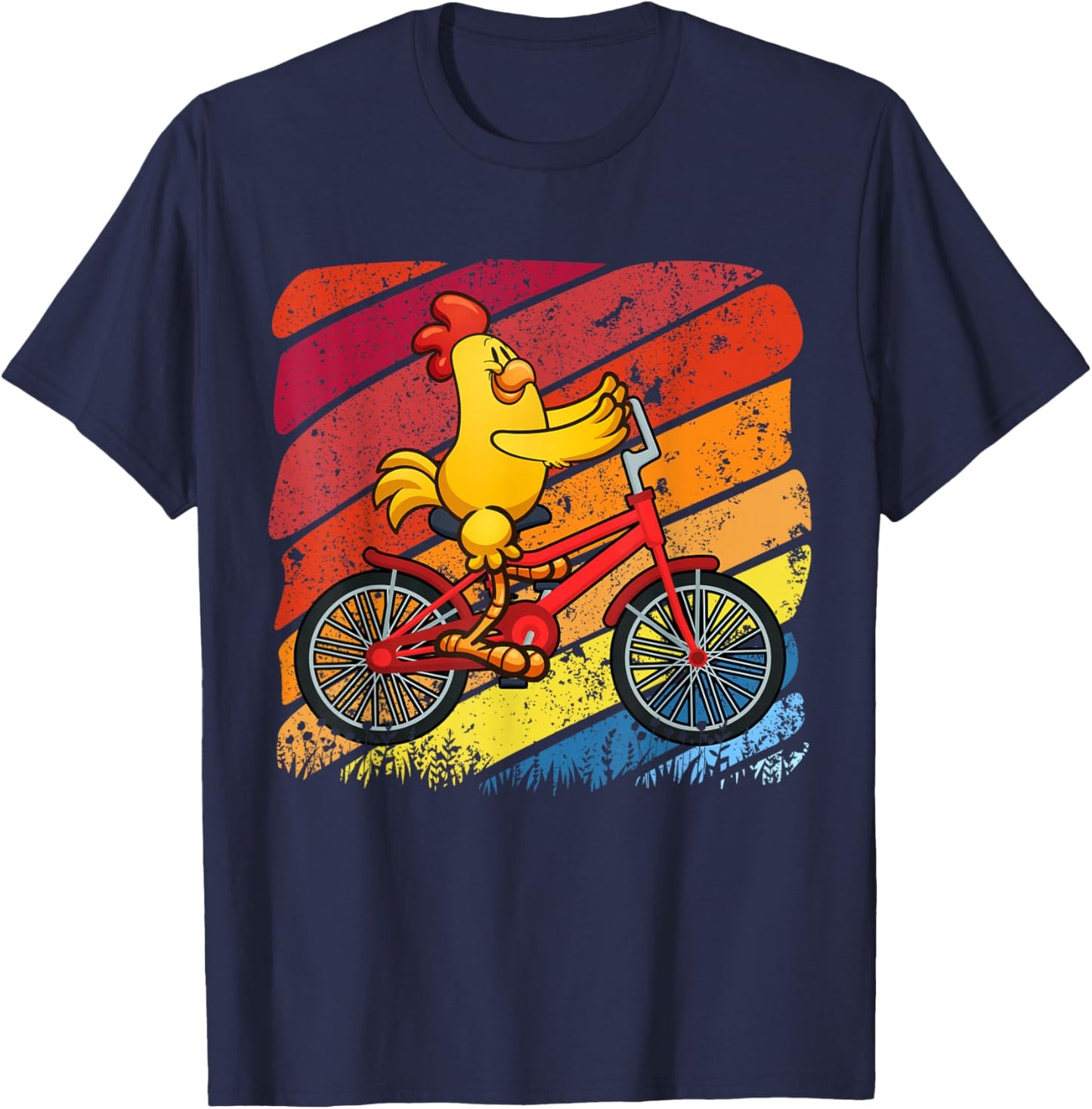 Vintage Retro Chicken Riding Bicycle Cyclist Farm Animal T-Shirt - T-Shirt | Navy