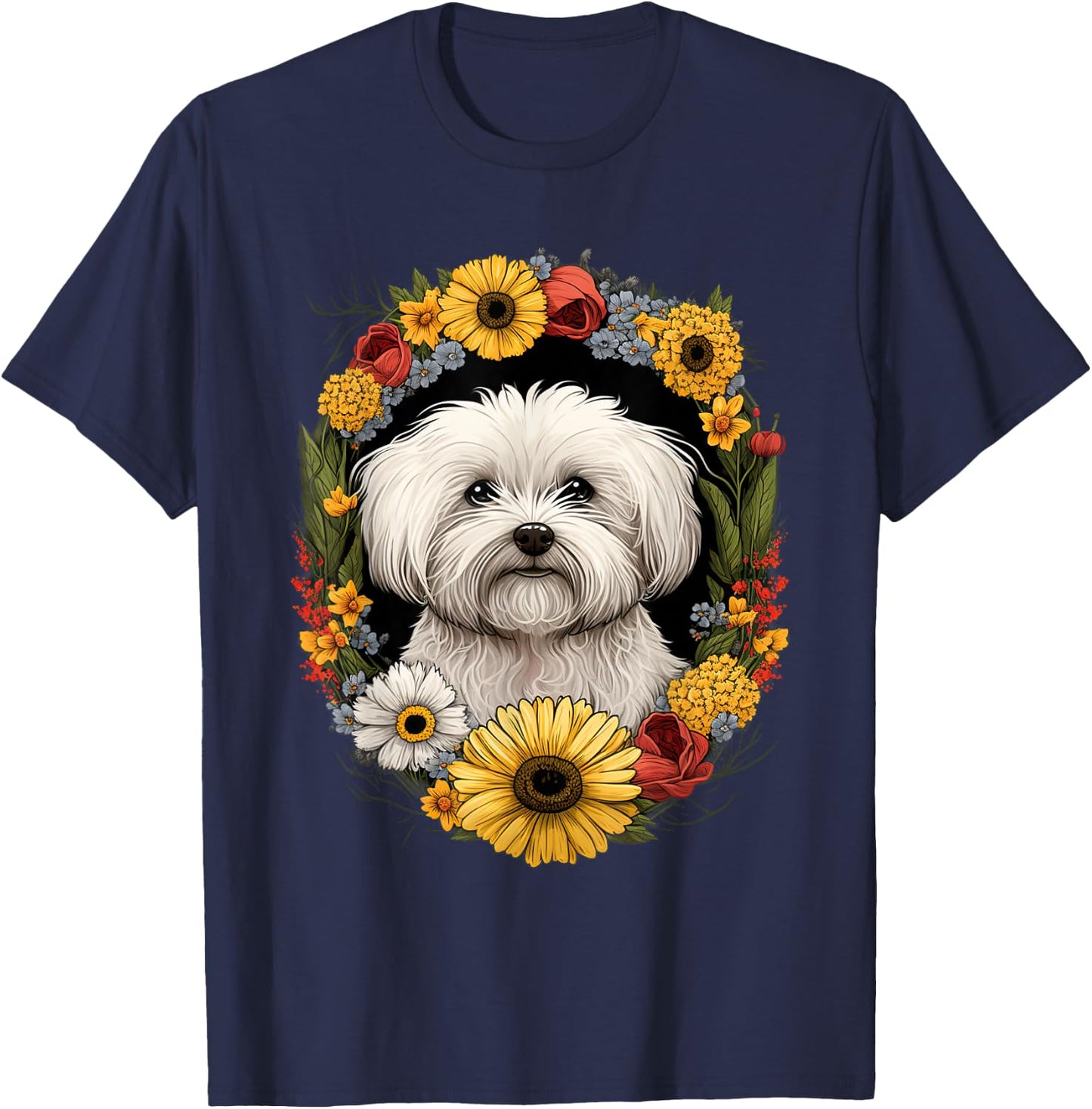 Sunflower Hippie Floral Coton De Tulear Dog Women Girls Kids T-Shirt - T-Shirt | Navy