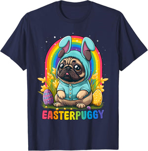 Funny Easter Pug Dog Easterpuggy Cute Pug Lover Rainbow Women Kids T-Shirt - T-Shirt | Navy
