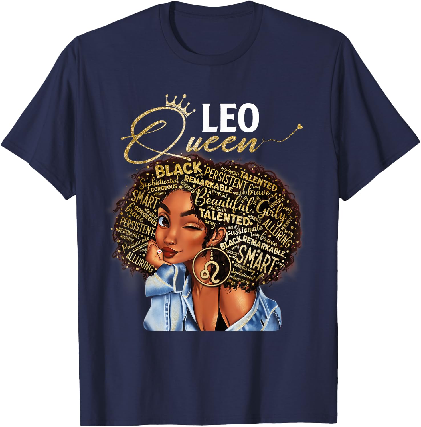 Leo Queen Sweet As Candy Birthday Gift Black Women T-Shirt - T-Shirt | Navy