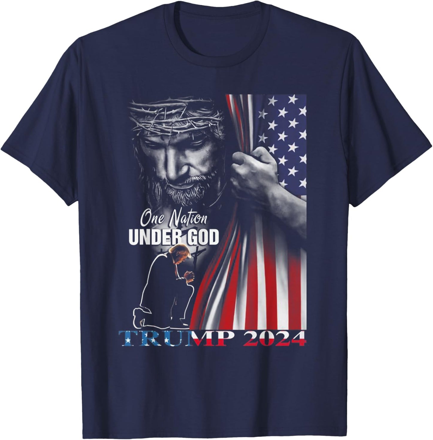 One Nation Under God Trump 2024 God American Flag Men T-Shirt - T-Shirt | Navy