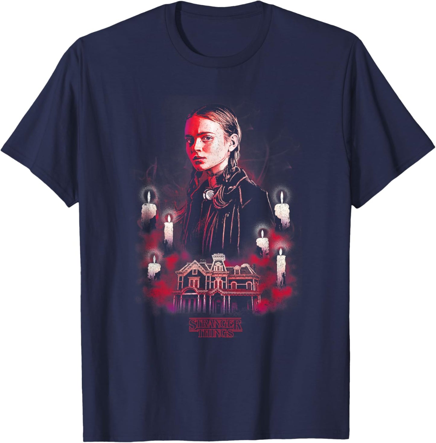 Stranger Things Max Portrait Creel House Horror Poster T-Shirt - T-Shirt | Navy