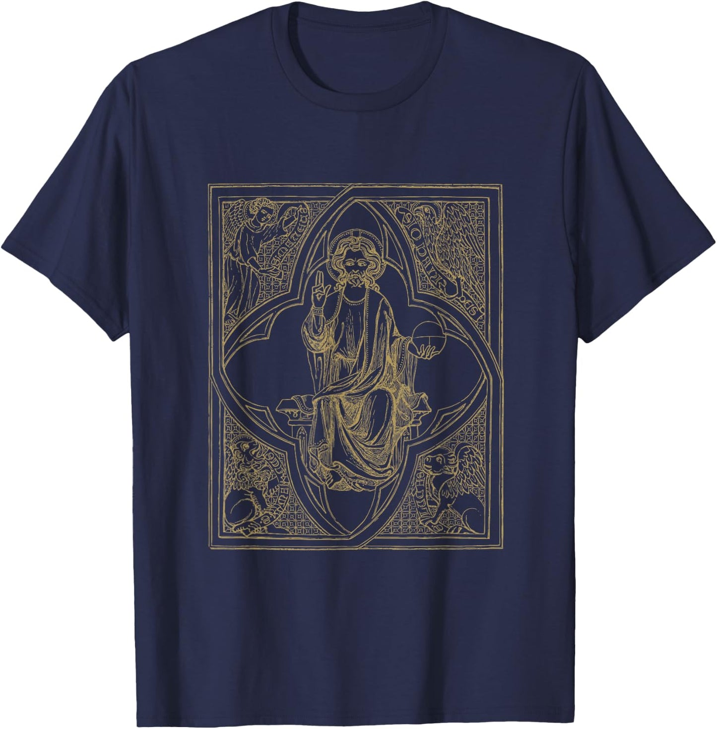 Jesus Christ Vintage Tetramorph with Man Lion Ox Eagle T-Shirt - T-Shirt | Navy