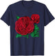 Vintage Red Roses Flower Floral Illustration Blossom Lovers T-Shirt - T-Shirt | Navy