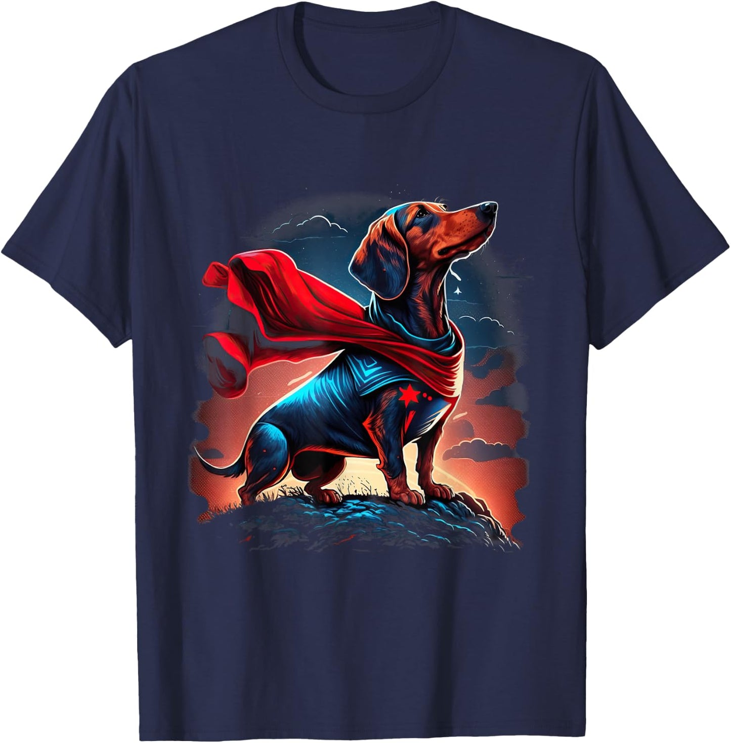 Super Power Superhero Dachshund Dog T-Shirt - T-Shirt | Navy