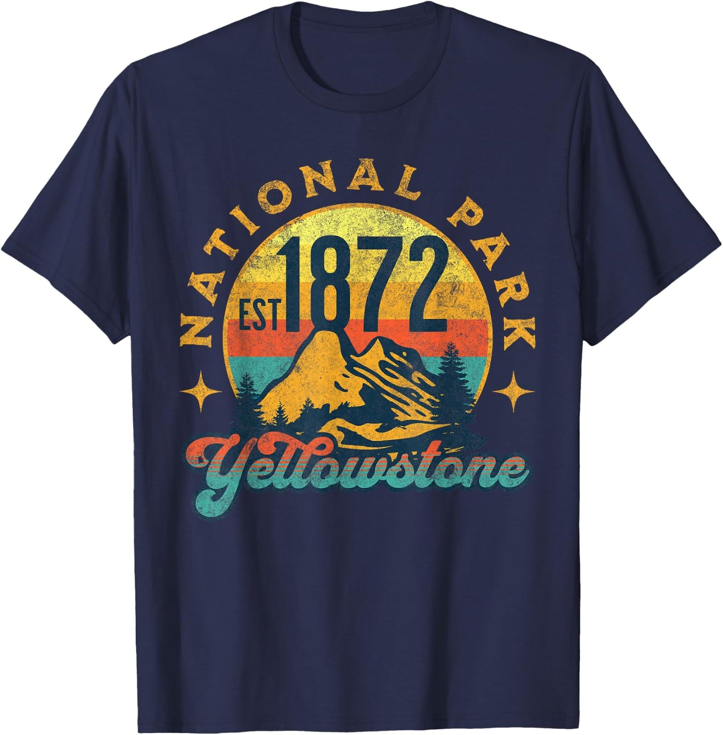 Yellowstone Park Nature Mountains Hiking Outdoors Vintage T-Shirt - T-Shirt | Navy