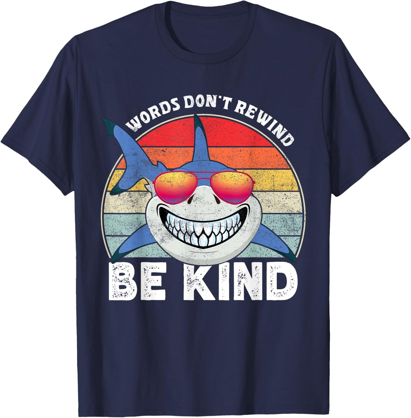 Be Kind Words Don't Rewind Shark Unity Day Orange Kids T-Shirt - T-Shirt | Navy
