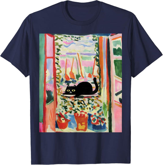 Matisse Open Window Cat Black cat T-Shirt - T-Shirt | Navy