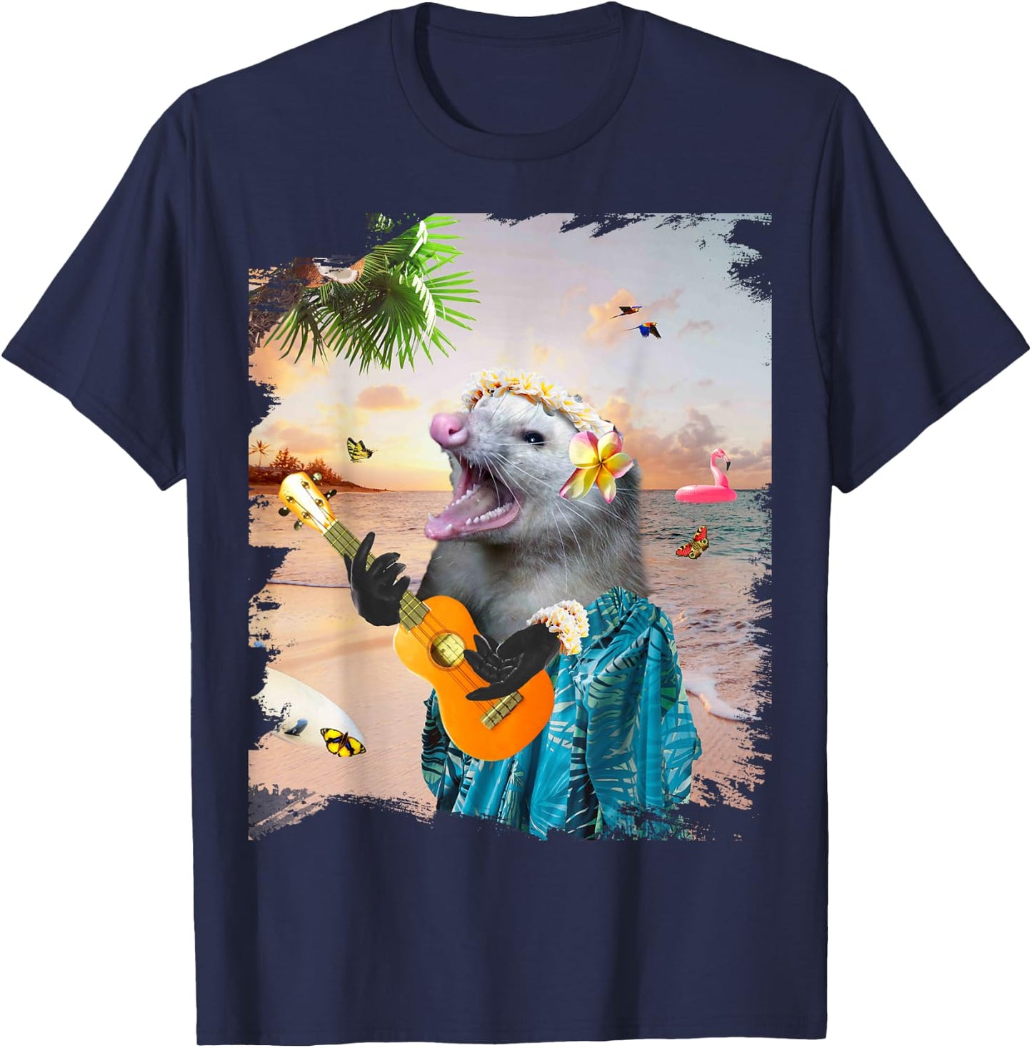 Aloha Hawaiian Possum Opossum Beach Funny T-Shirt - T-Shirt | Navy
