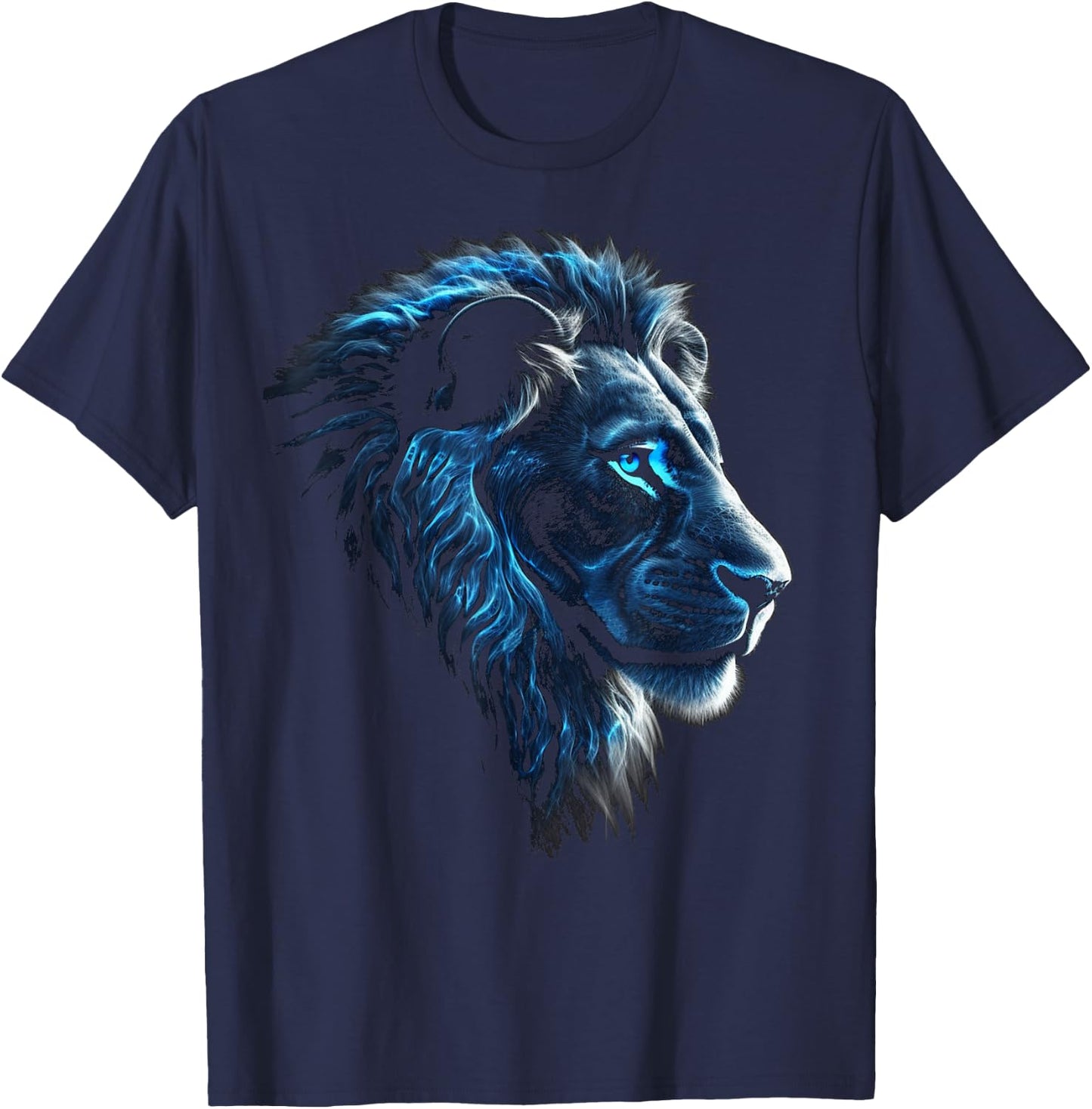 Lion Artwork, Blue Eyes, Animal Motif, Art Lion T-Shirt - T-Shirt | Navy