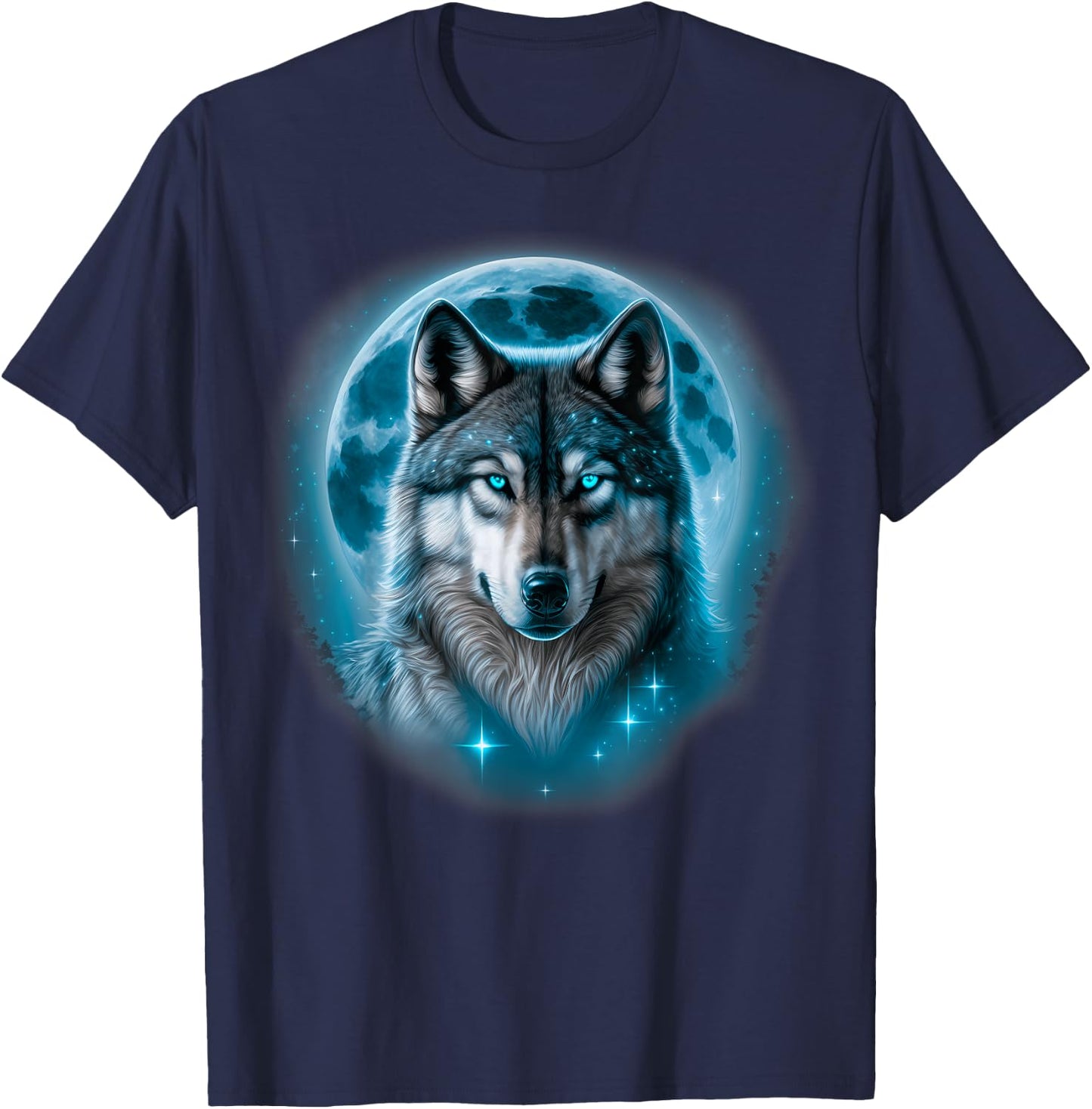 Wolf Moonlight Forest Sky Full Of Stars Wolf Lovers T-Shirt - T-Shirt | Navy