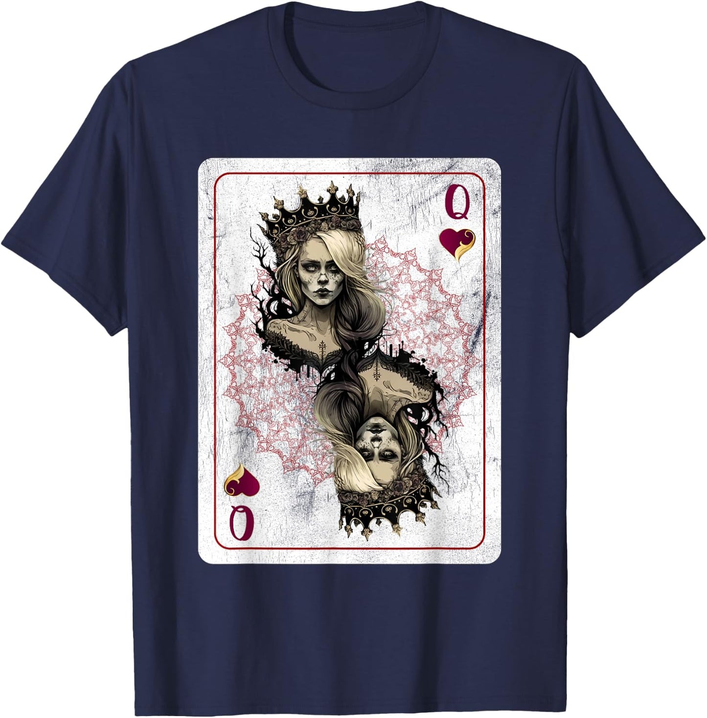 Creepy Poker Hearts Queen Card Game Creepy Gothic Fan T-Shirt - T-Shirt | Navy