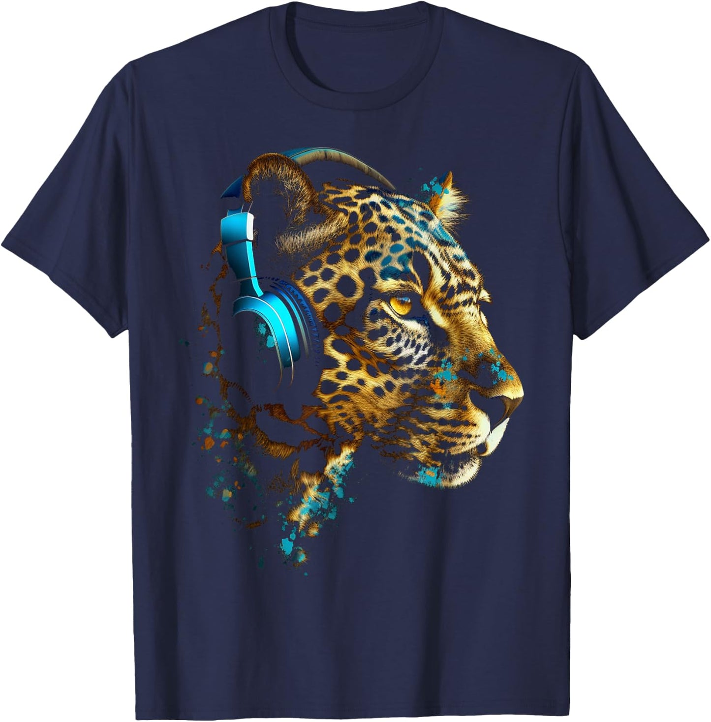 Leopard Music - Animal Lovers Art Headphones Animal Leopard T-Shirt - T-Shirt | Navy