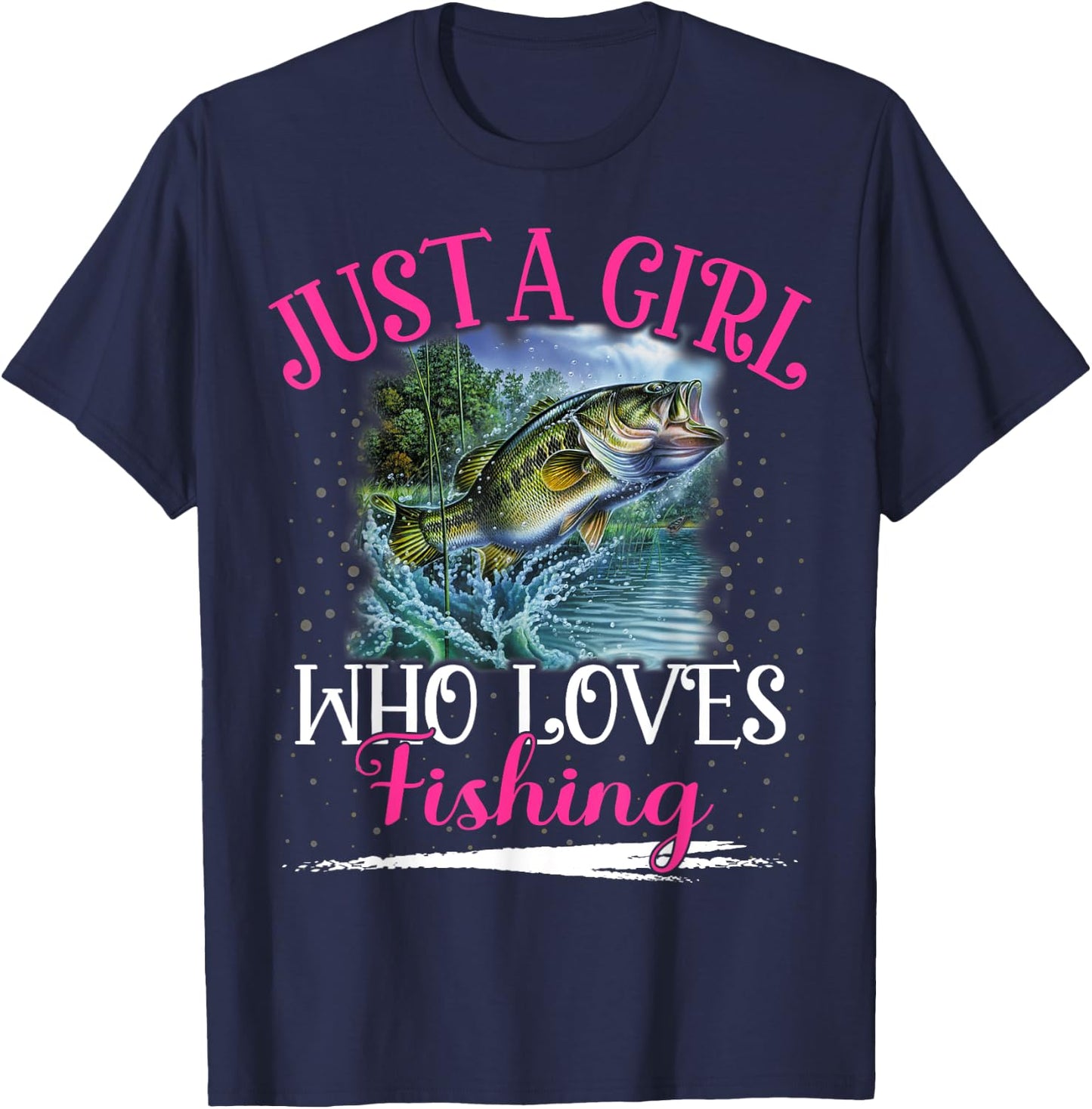 Just A Girl Who Loves Fishing Girls T-Shirt - T-Shirt | Navy