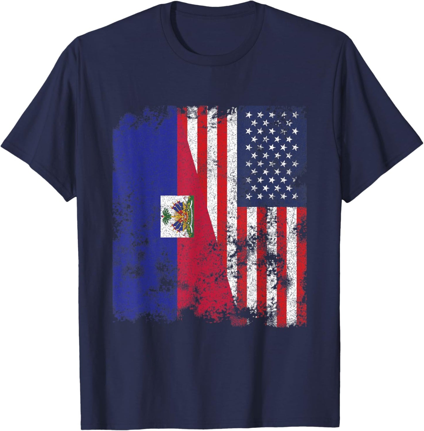 Haiti USA Flag Distressed - Half American Kids Men T-Shirt - T-Shirt | Navy