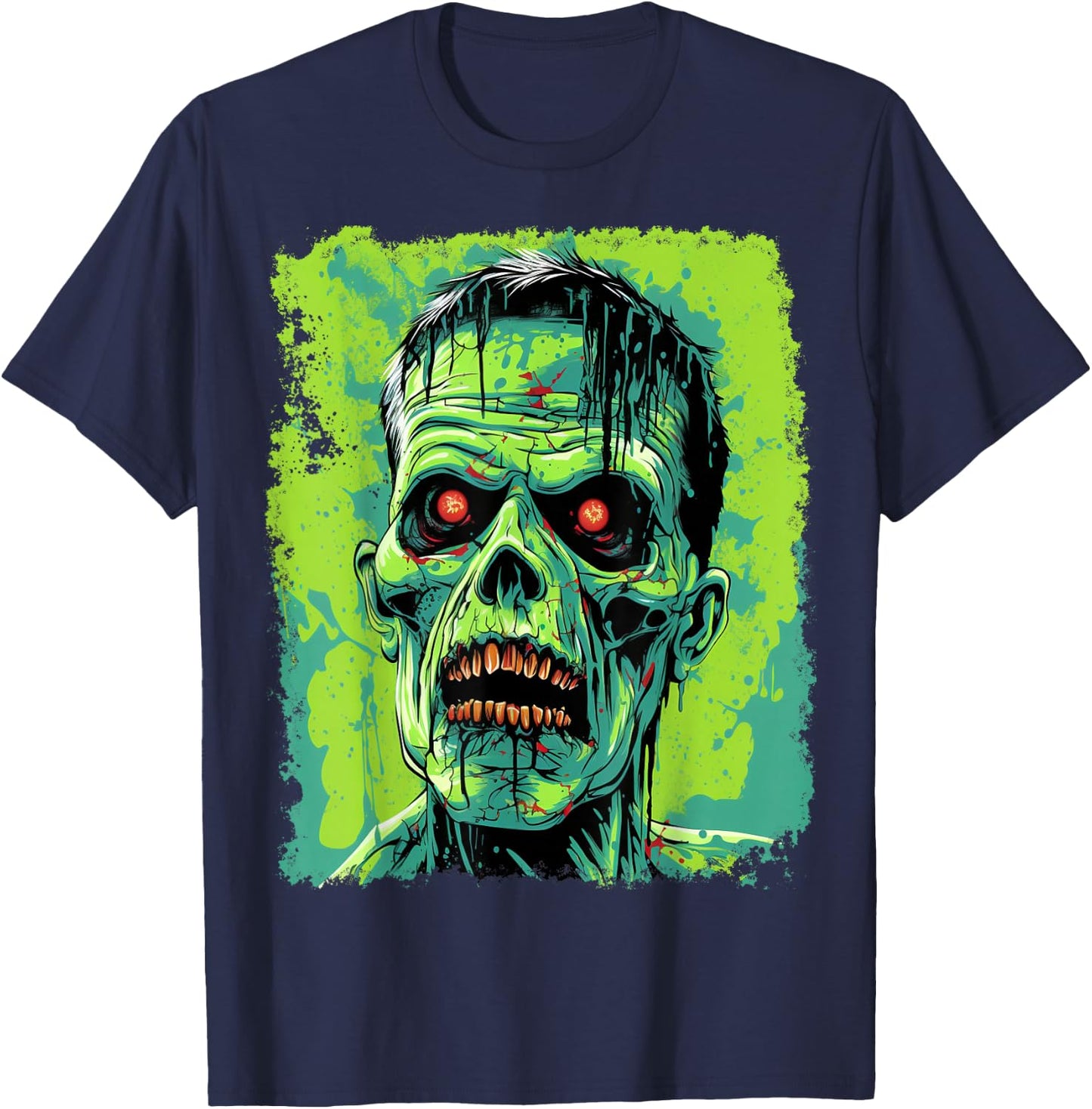 Green Zombie Undead Pop Art T-Shirt - T-Shirt | Navy